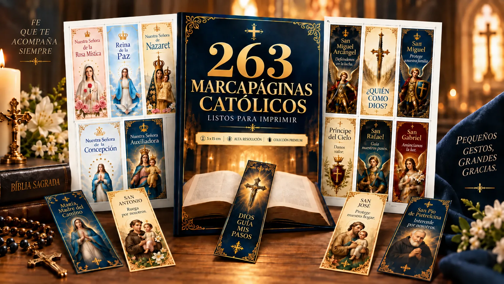 Colección de 263 marcapáginas católicos para imprimir con diseños de la Virgen María, santos y arcángeles